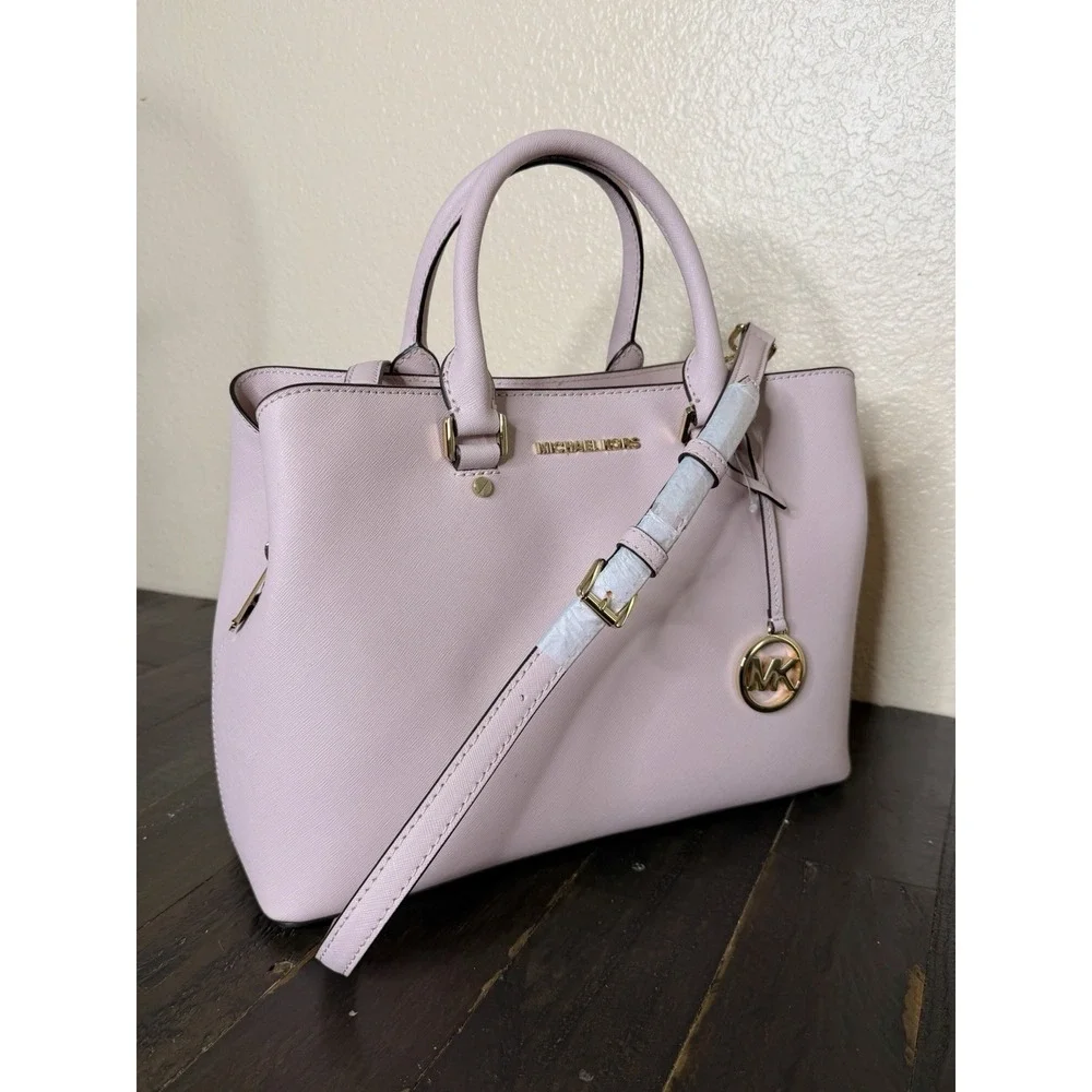 NWT Michael Kors Savannah Blossom Pink Saffiano Leather Satchel Crossbody Large